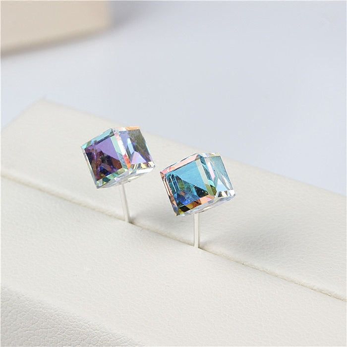 Water Cube Earrings Silver Needle Earrings Ear Jewelry Women
