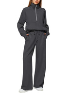 Solid Color Long-sleeve Zip-up Sweatshirt And Pants Set Two-piece Suit