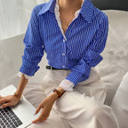 Striped Button Long Sleeve Shirt For Women