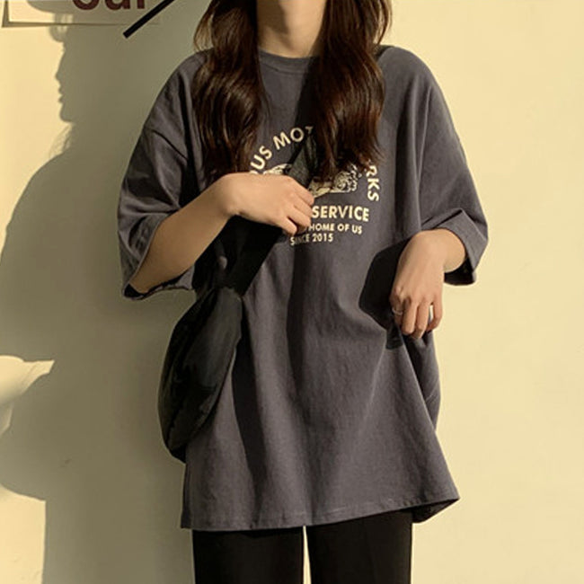 Women Short Sleeve T-shirts Print Casual Korean Style Fashion Harajuku Loose O-neck Student Streetwear All-match Simple Hover Image