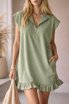V-Neck Sleeveless Dress - Women's Casual Summer Dress With Two Front Pockets And Back Zipper Closure For Daily Wear