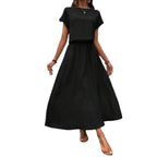 2 Piece Set Women's Solid Color Short Sleeve Top And Casual A- Line Dress Suit