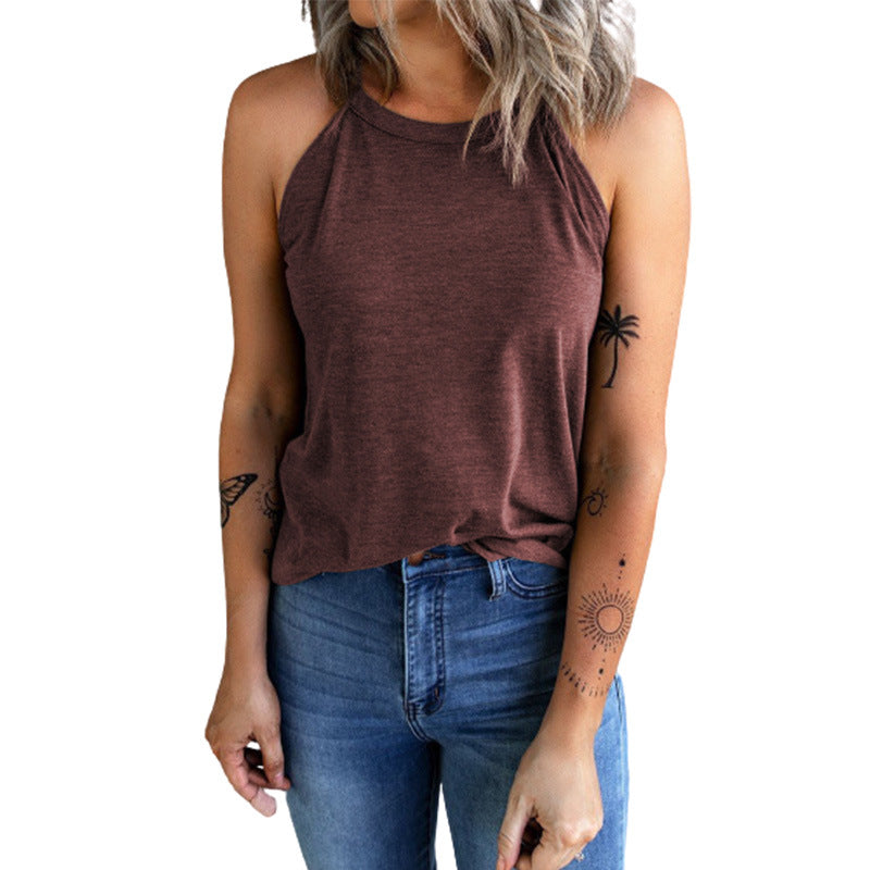 Summer New Solid Color Round Neck Sleeveless Vest For Women