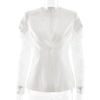Womens Lace-Panel Single-Buckle Blazer