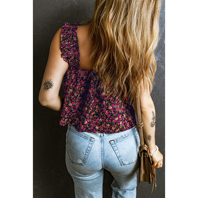 Gilet court à volants pour femme Motif floral