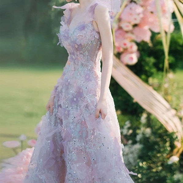 Toast Dress Lace A- Line Style Bridal Marriage Engagement Evening Dress Hover Image