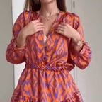 Cross-border Printed Stand Collar Long Sleeve Elastic Waist Bag Liner Dress
