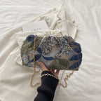 Chain-Strap Embroidered Fashion Clutch Bag