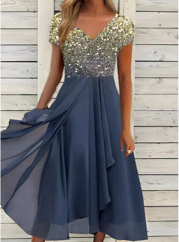 Chiffon Patchwork Floral Ladies Chiffon Dress