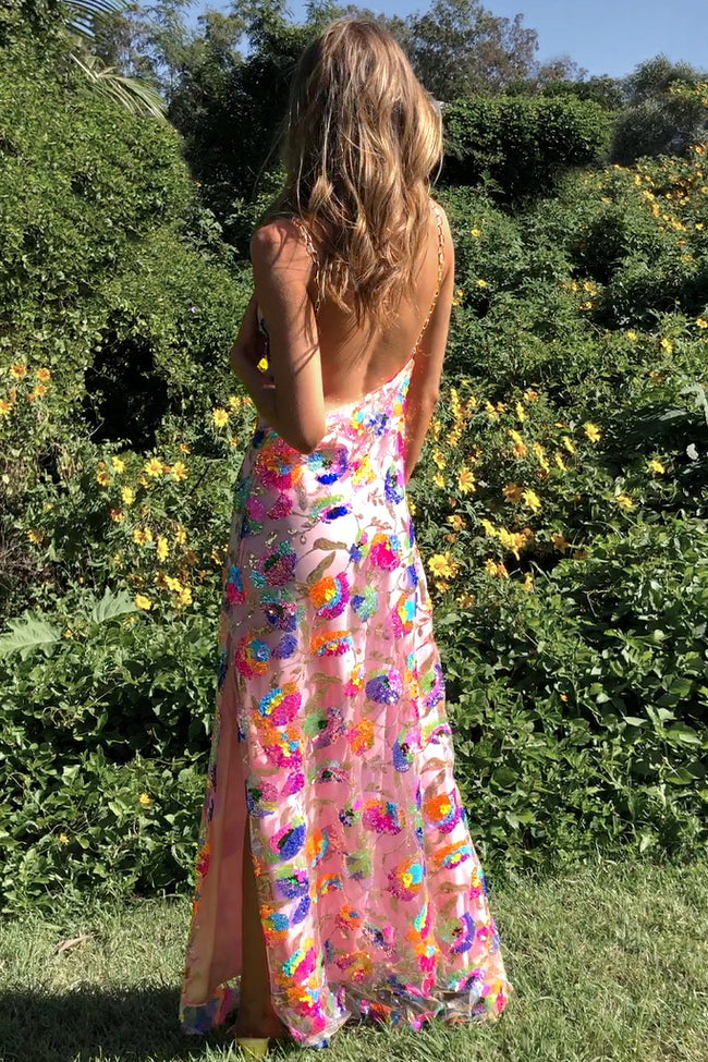 Fashionable Sequins Floral Women's Split Dress Main Image