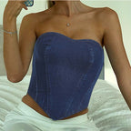 Short Sassy Tube-top Denim Vest For Women To Wear Outside