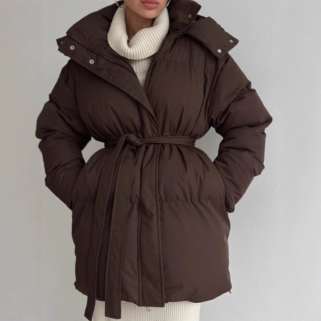 Casual Waist Tight Skinny Slimming Hooded Mid-length Bread Cotton-padded Jacket Hover Image