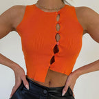 Fashionable Round Neck Single Breasted Knitted Cardigan Slim Vest Women