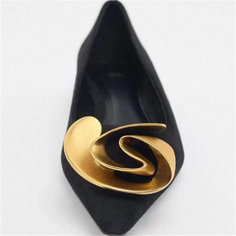 Women's Shoes Black High Heels Flower Suede