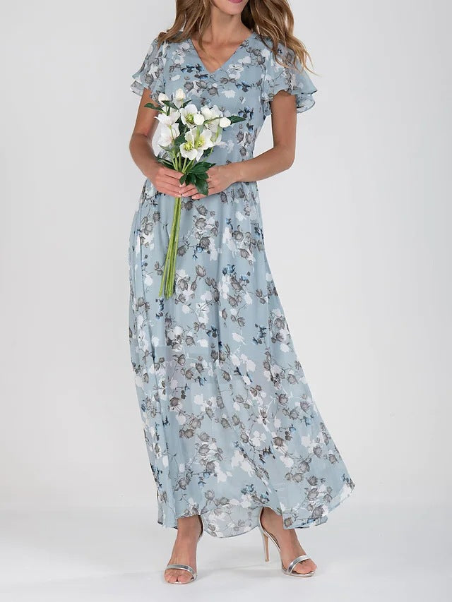 Flowers Print Short Sleeve Dress Summer Fashion Ruffle Beach Dresses Women's Clothing Main Image