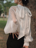 Chiffon Shirt Tie Sunscreen Western Style Small Shirt Top Women