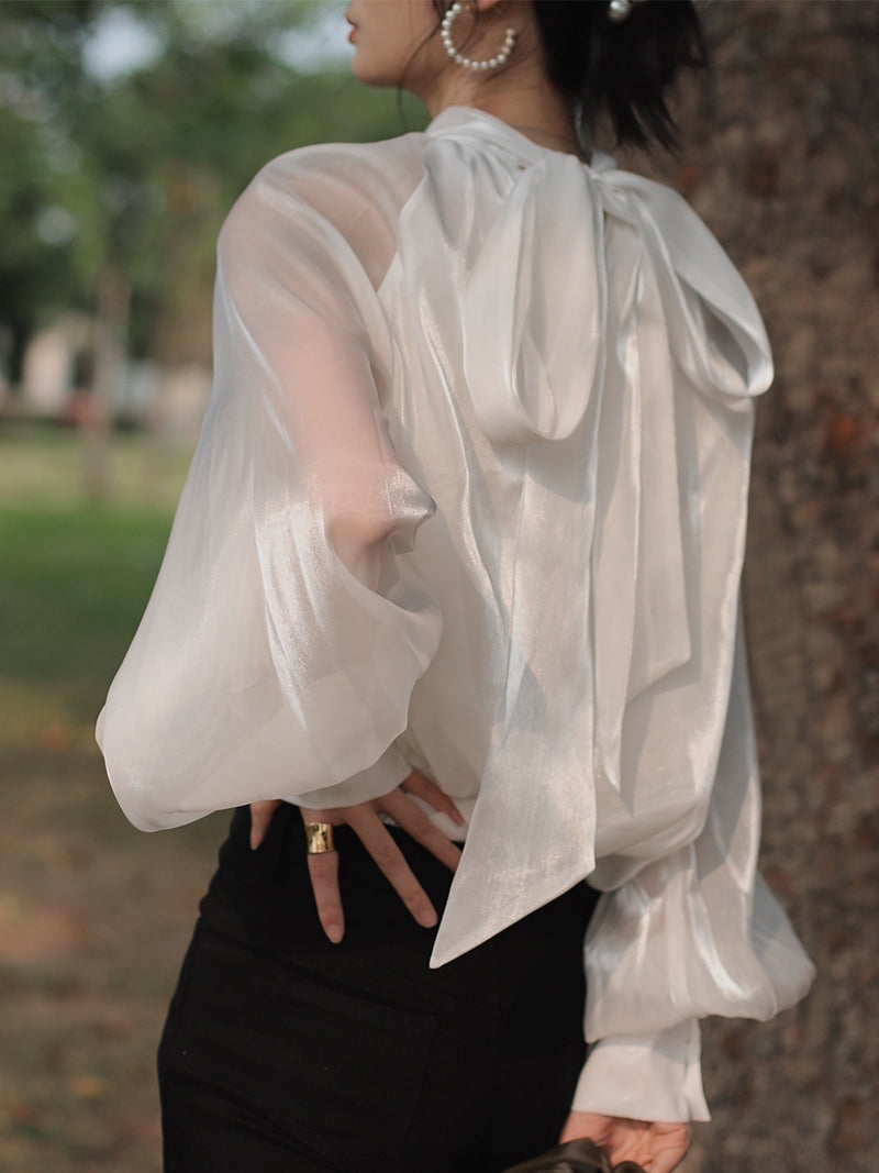 Chiffon Shirt Tie Sunscreen Western Style Small Shirt Top Women