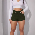Stylish Non-Stretch Mid-Waist Embroidered Denim Shorts For Women