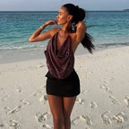 Sexy Halter Lace-up Backless Sequined Vest For Women