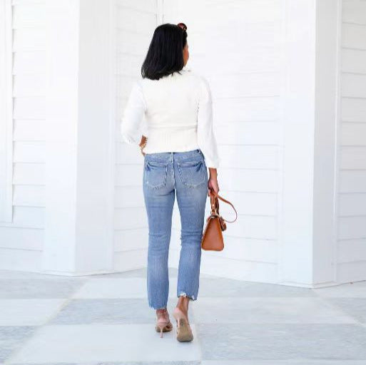 Stylish Vintage Slim-fit Stretch Jeans For Women Main Image