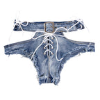 Raw-edge High-waisted Tight-fitting Sexy Denim Shorts For Women