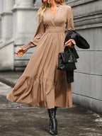 Women's Fashion Lantern Long Sleeve V-neck Dress