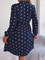 Women's Polka Dot Tie-Waist Long Sleeve Pleated Maxi Dress