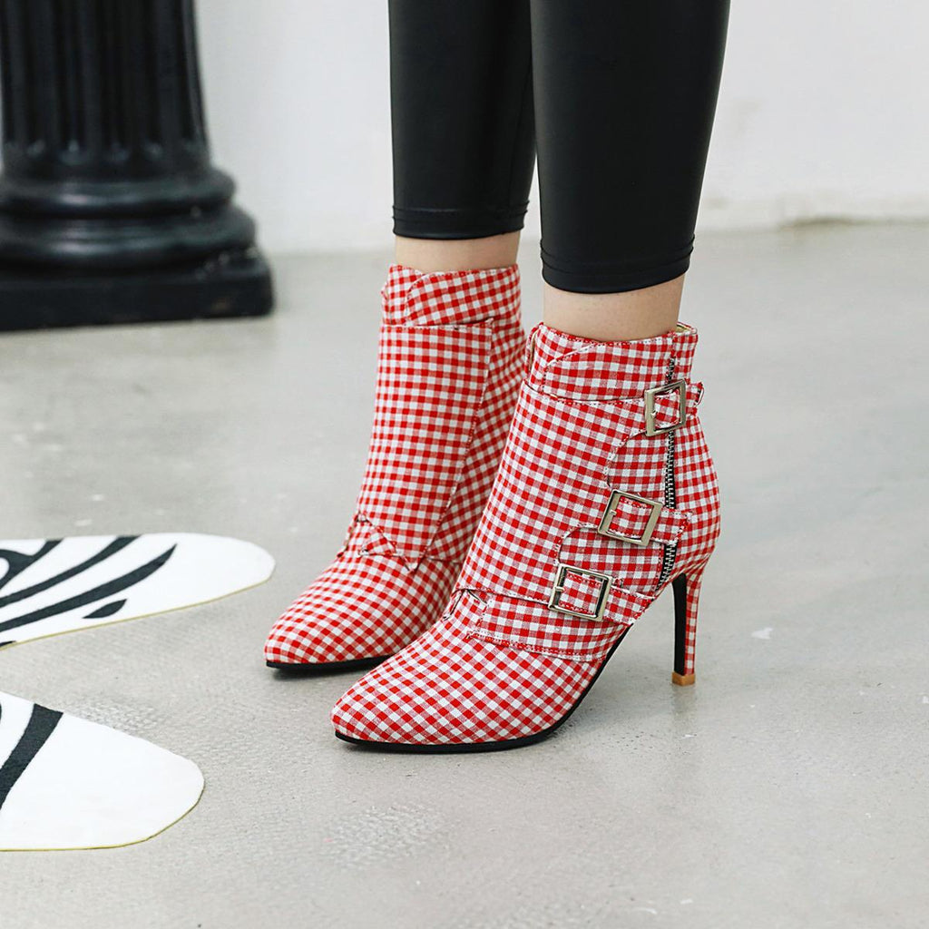 Women's Plaid Short High Heels Knight Boots