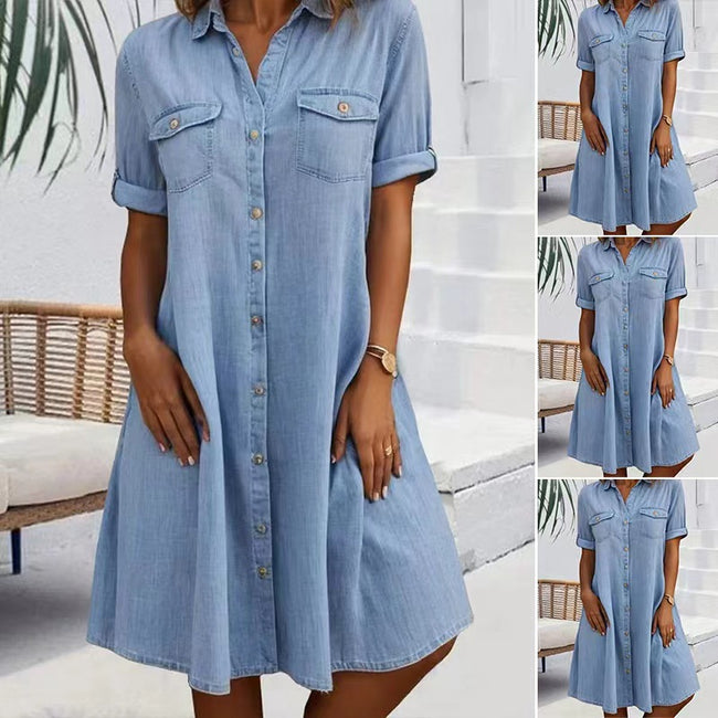Fashion Personality Female Denim Solid Color Dress Hover Image