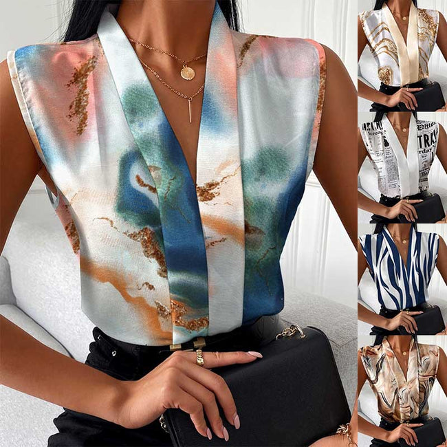 Printed Sleeveless Shirt Top For Women Hover Image