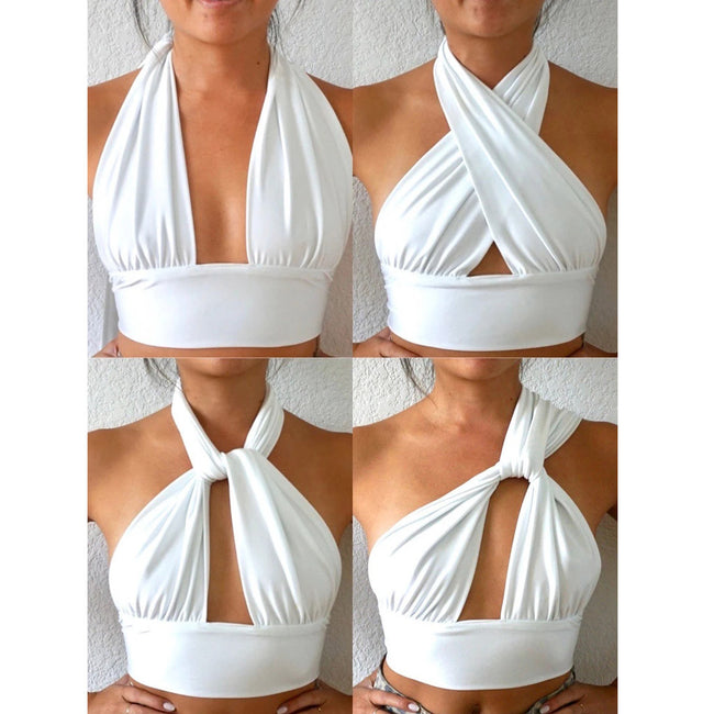 Multipurpose Tank Top Women  Halter Neck Backless Strap Short Camisoles Solid Versatile Main Image