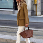 Elegant Commuter-Style Suede-Look Long-Sleeve Blazer
