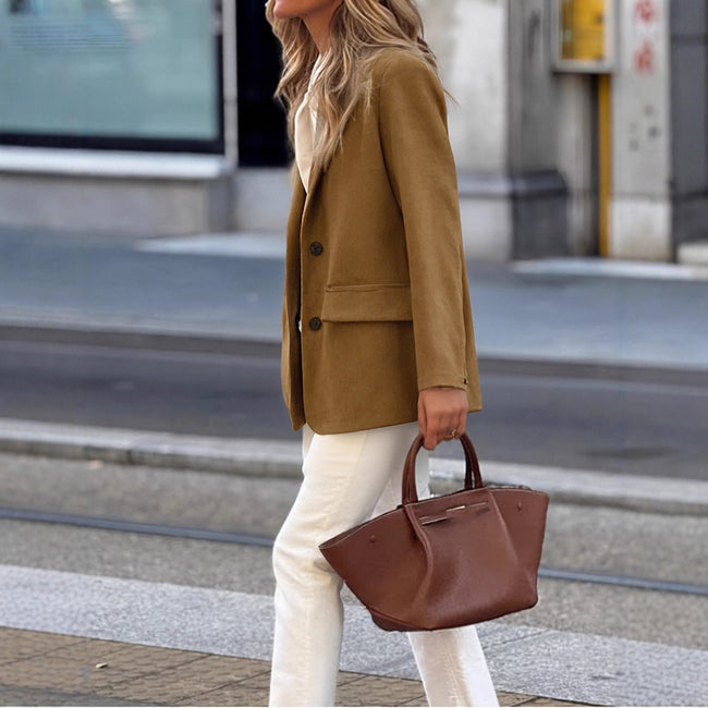 Elegant Commuter-Style Suede-Look Long-Sleeve Blazer Main Image