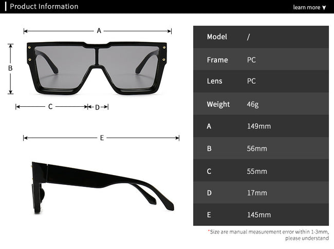 Oversized One Lens Square Sunglasses Fashion Men Women Main Image