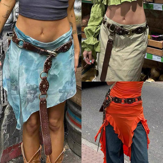 Vintage Belts For Both Men And Women With Handsome Riveted Metal Buckle Punk Hip Hop Fashion Accessories Main Image