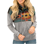 Loose Printed High Neck Hooded Sweater Women