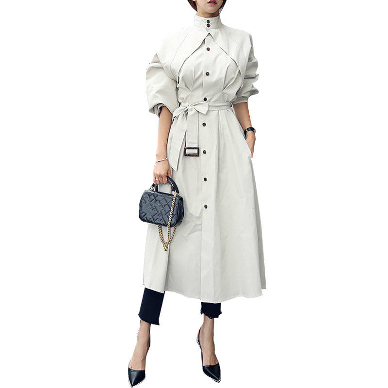 Mid-length windbreaker dress with waist