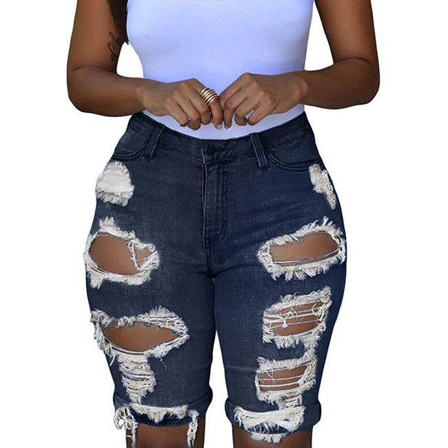 Fashion High Waist Ripped Denim Shorts For Women Main Image