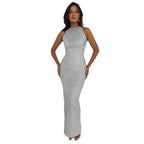 Knitted Sleeveless Slit Long Dress Dress Feminine Commuter Dress