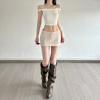Niche, Pure And Gentle Style Cropped Low-rise Lace-up Skirt