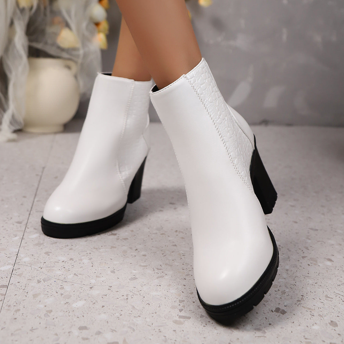 Womens Autumn High Heels In European And American Styles With Chunky Heels And Back Zippers