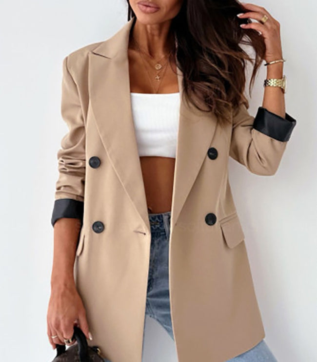 Women's Clothing Plain Casual Loose Beige Blazer Main Image