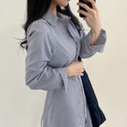 Striped Long-sleeved Shirt Dress Women's Single-breasted Skirt