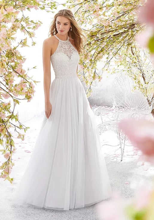 Sleeveless Halter Wedding Dress Slim Long Skirt Hover Image