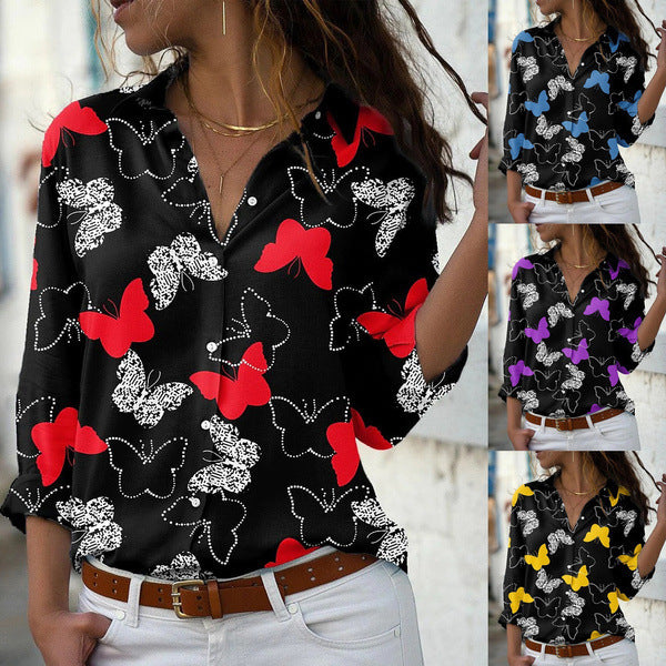 Autumn New Butterfly Print Long-sleeved Shirt For Women Hover Image