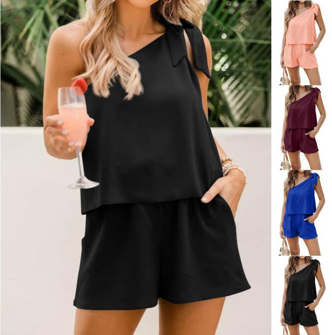 Diagonal Collar Suit One Shoulder Two-piece Set Hover Image