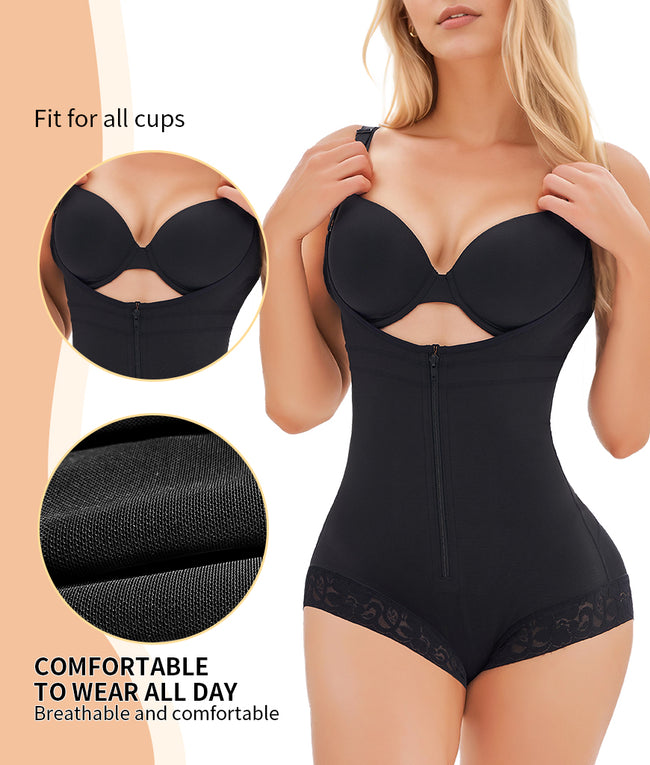 Women's Fajas Colombianas Shapewear For Women Postpartum Tummy Control Bodysuit Full Body Shaper For Women Body Butt Lifter Panties Zipper Straps Thong Bodysuit Hover Image