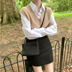 Women's Japanese Sweater Vest Women's Solid Color V-neck Loose Knit Vest Vest Women