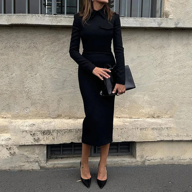 Solid Color Slim Wrap Hip Dress Main Image