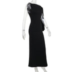 One-shoulder Ribbon Long Dress Ins Fashion Slim Sleeveless Dresses For Evening Party Club Clothing Women